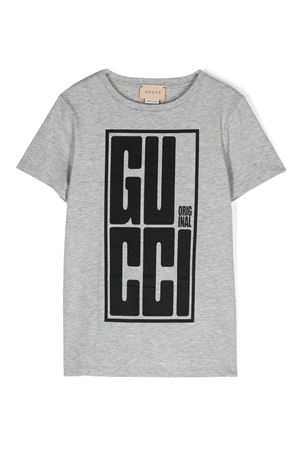 tshirt in cotone grigio GUCCI KIDS | 561651XJGN81124